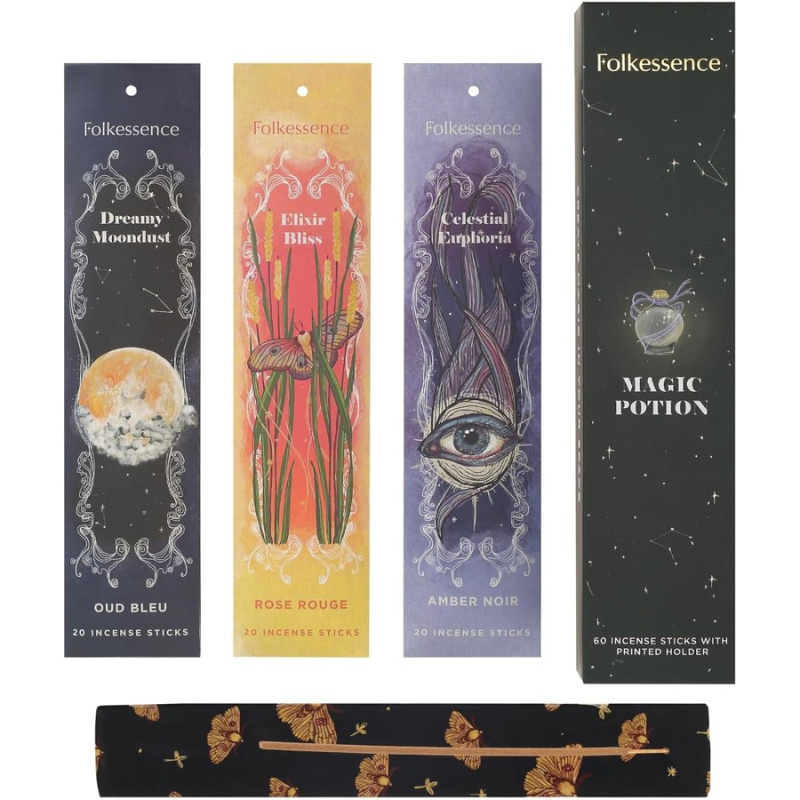 Folkessence Incense Gift Pack Magic Potion 60 sticks with Incense Holder