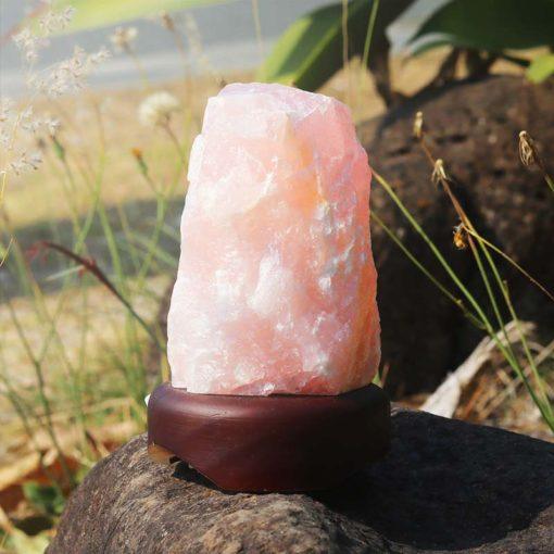 Rose Quartz Crystal Lamp with Timber Base - Inspire Me Naturally 