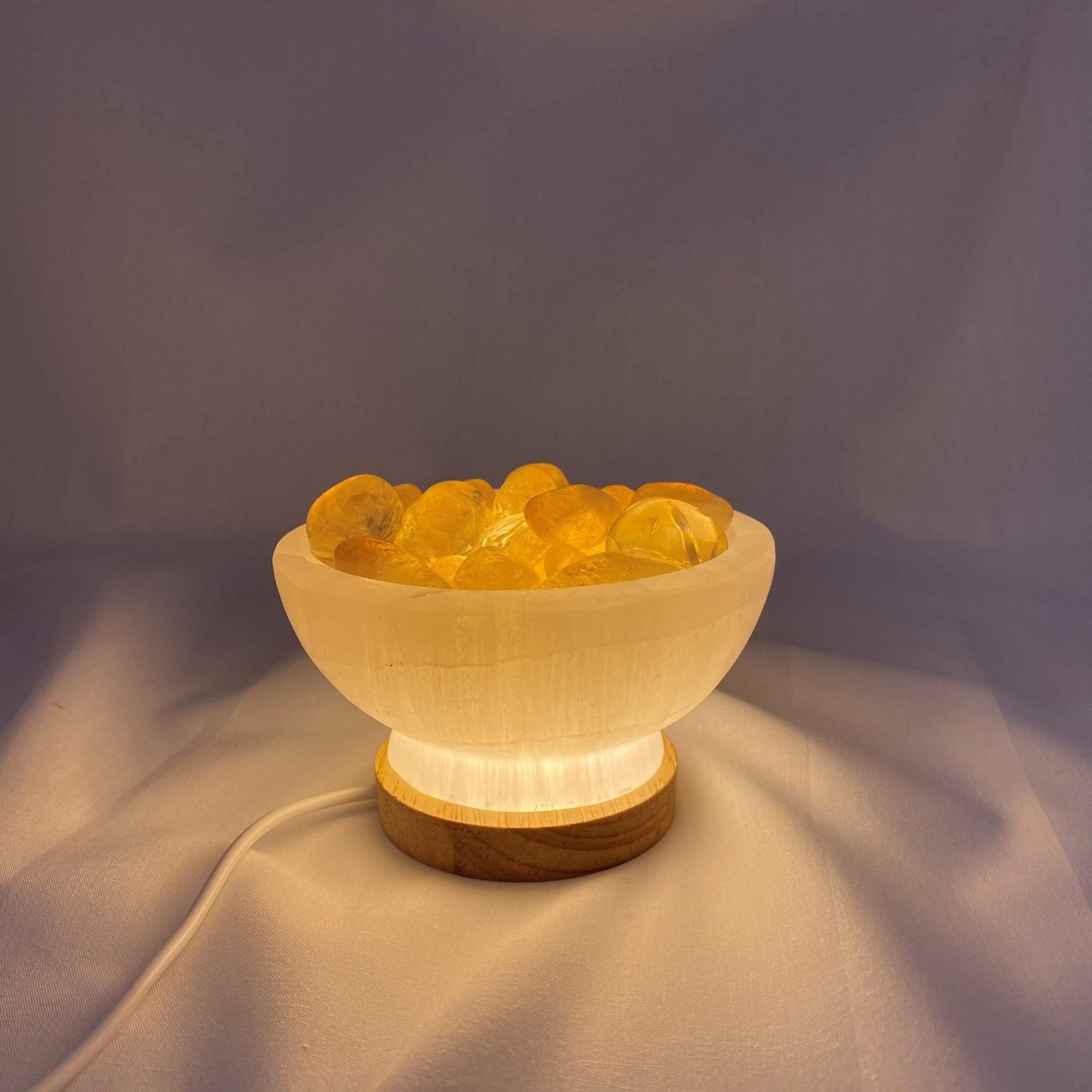 Selenite Bowl & Citrine Tumbles with free LED Base - Inspire Me Naturally 