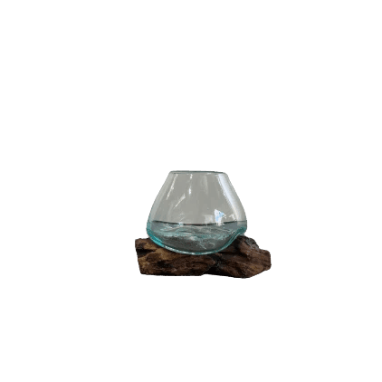 Teak and Glass Hand Blown Table Topper | Fish Bowl | Terrarium - Inspire Me Naturally 