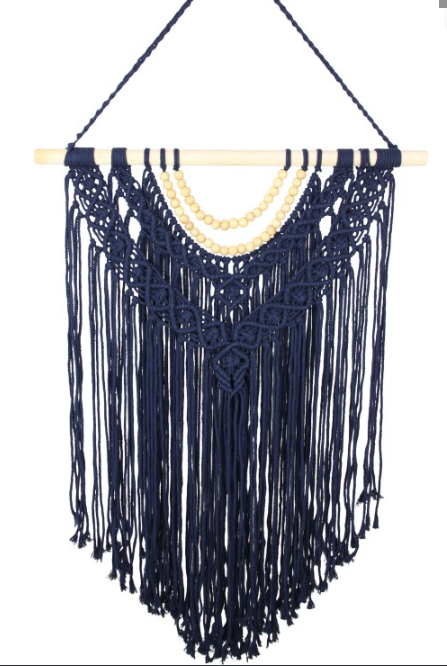 120cm Navy Macrame and Bead Wall Décor Hanger