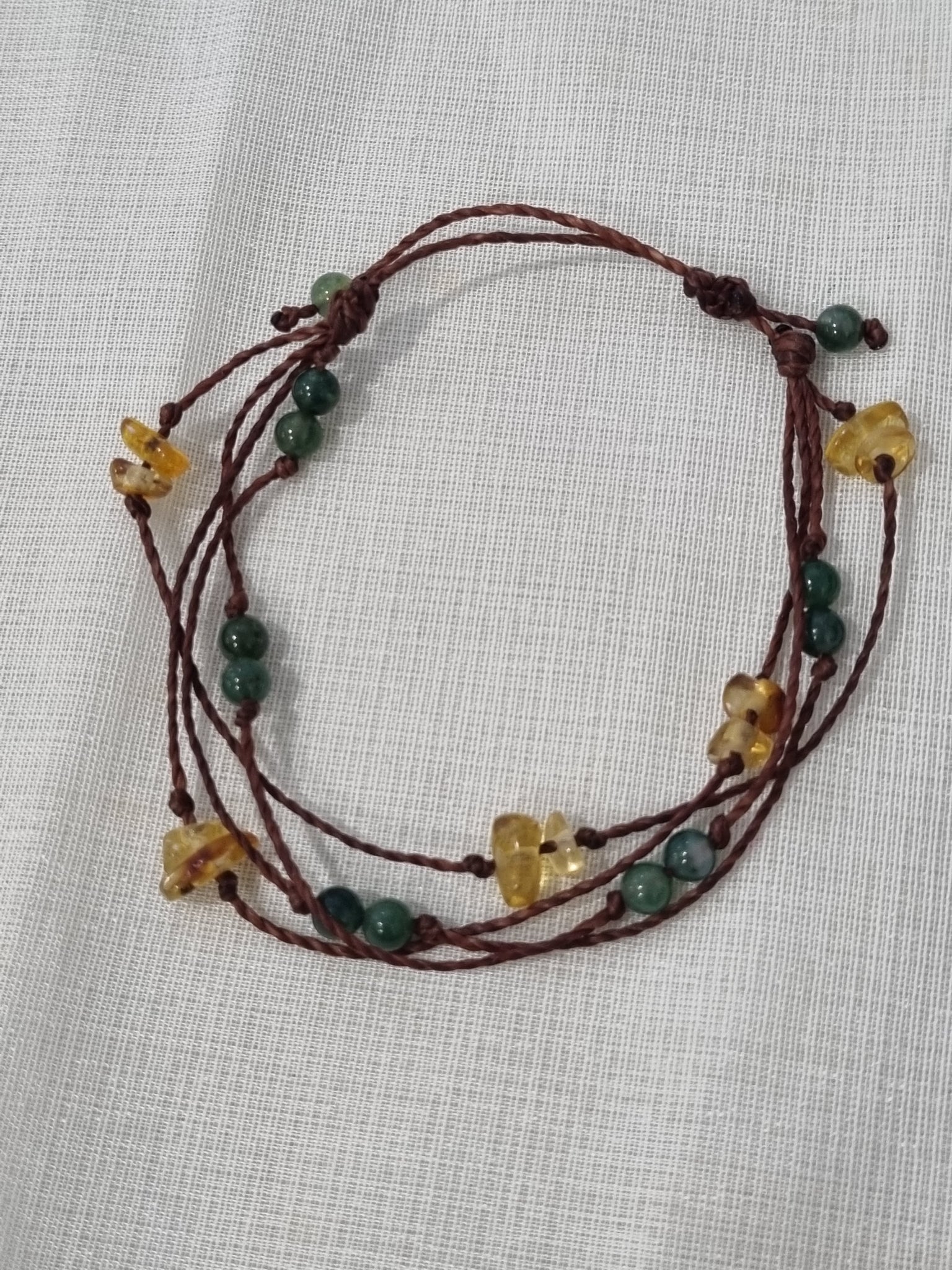 Handmade Amber and Jade Bracelet - Adjustable