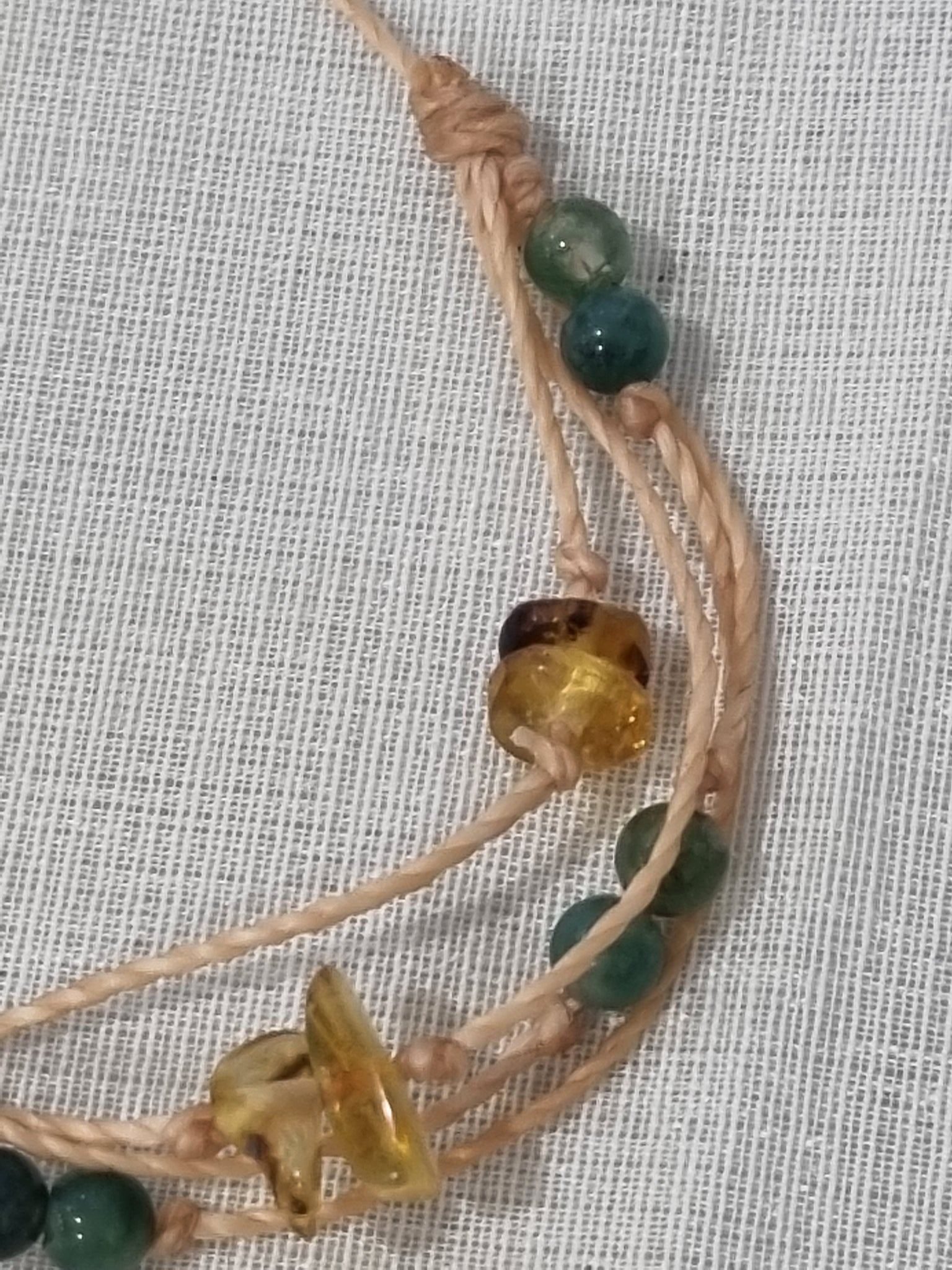 Handmade Amber and Jade Bracelet - Adjustable