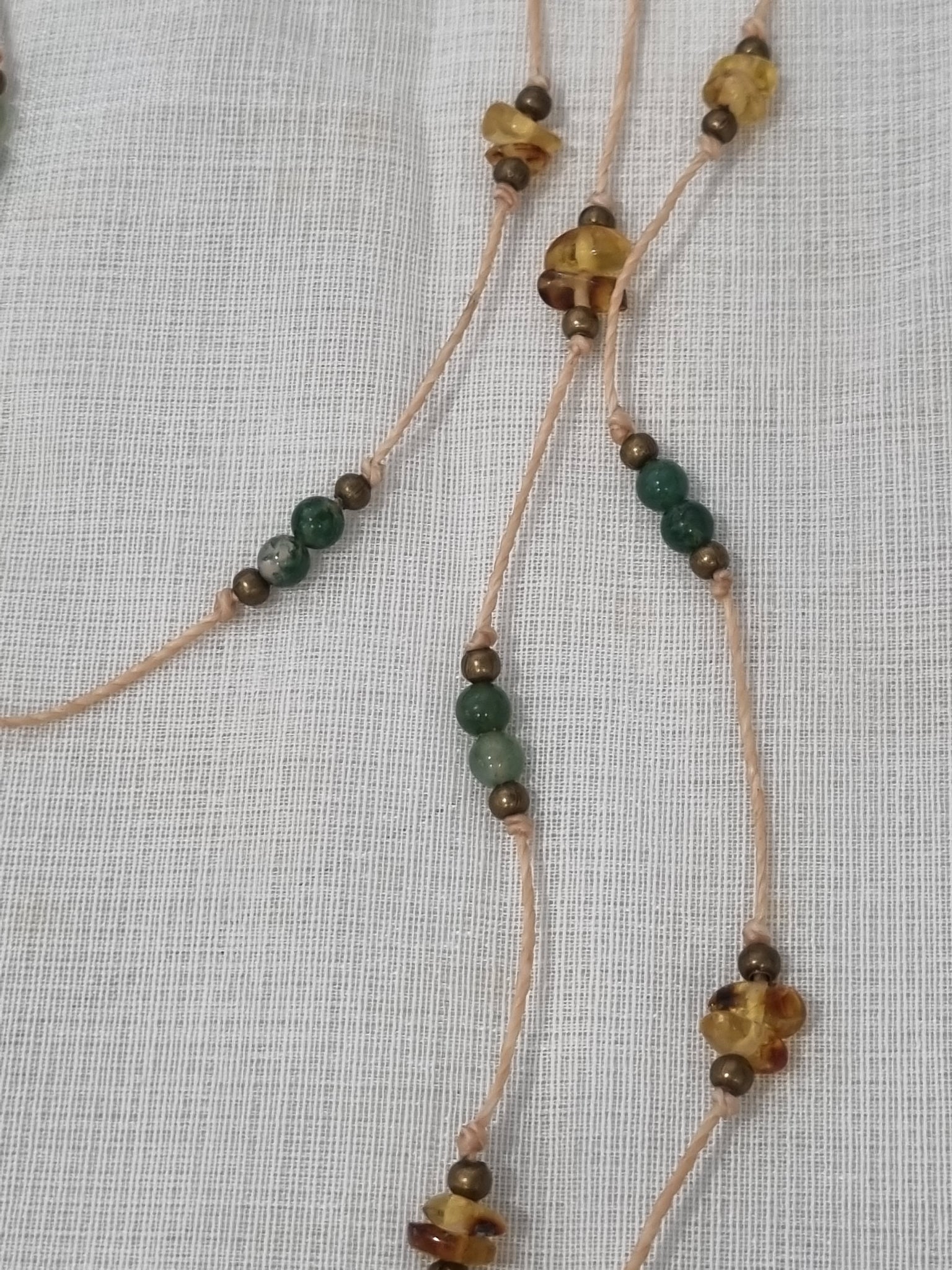 Handmade Amber, Jade & Pyrite Long Necklace