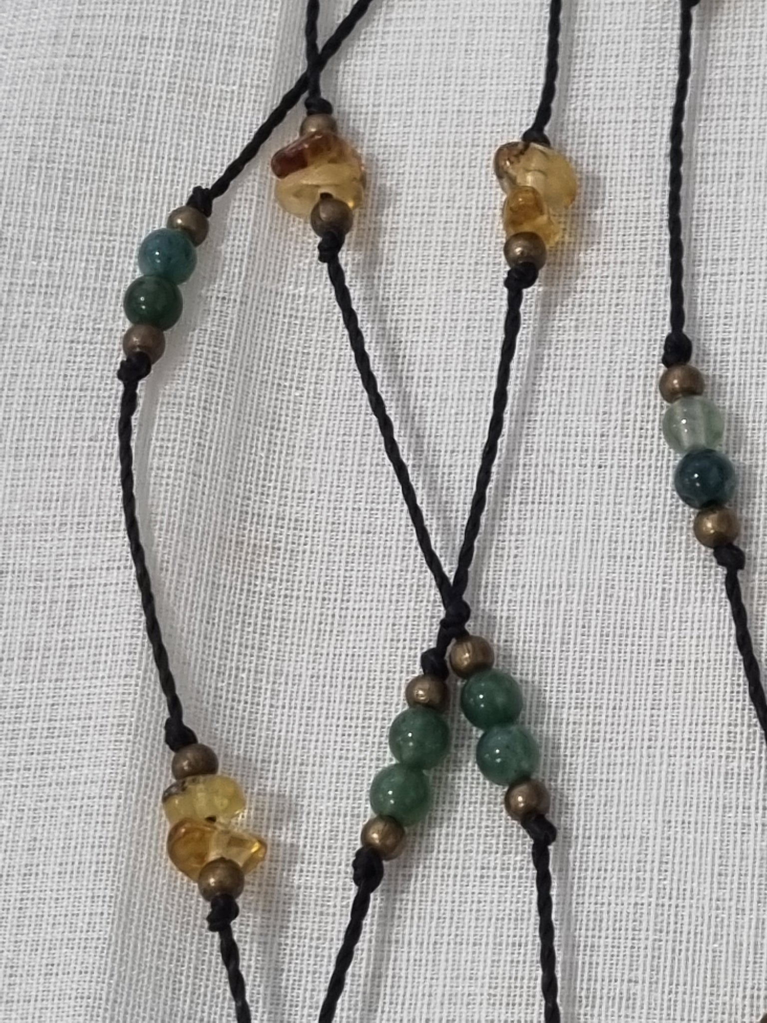 Handmade Amber, Jade & Pyrite Long Necklace
