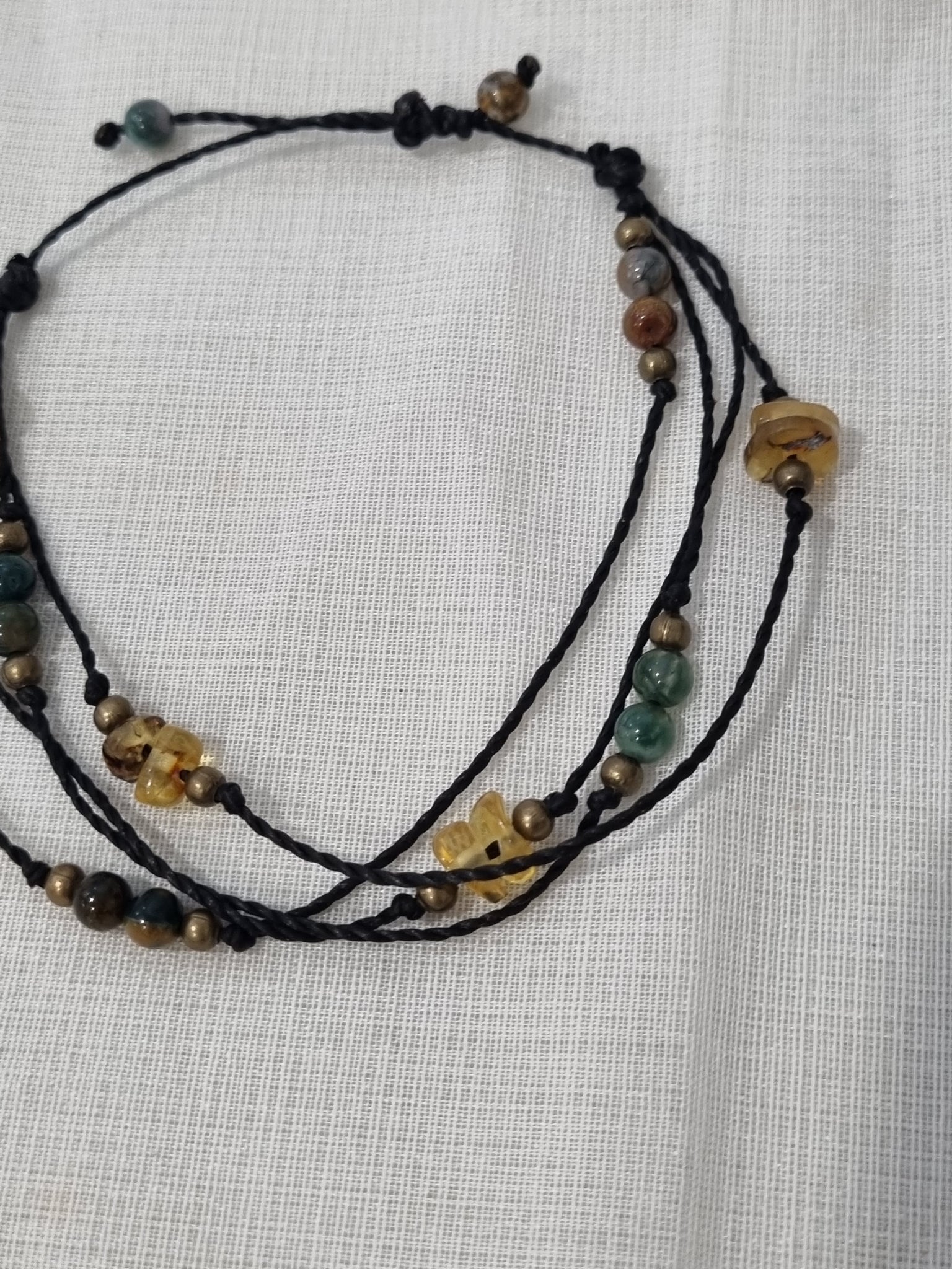 Handmade Amber and Jade Bracelet - Adjustable