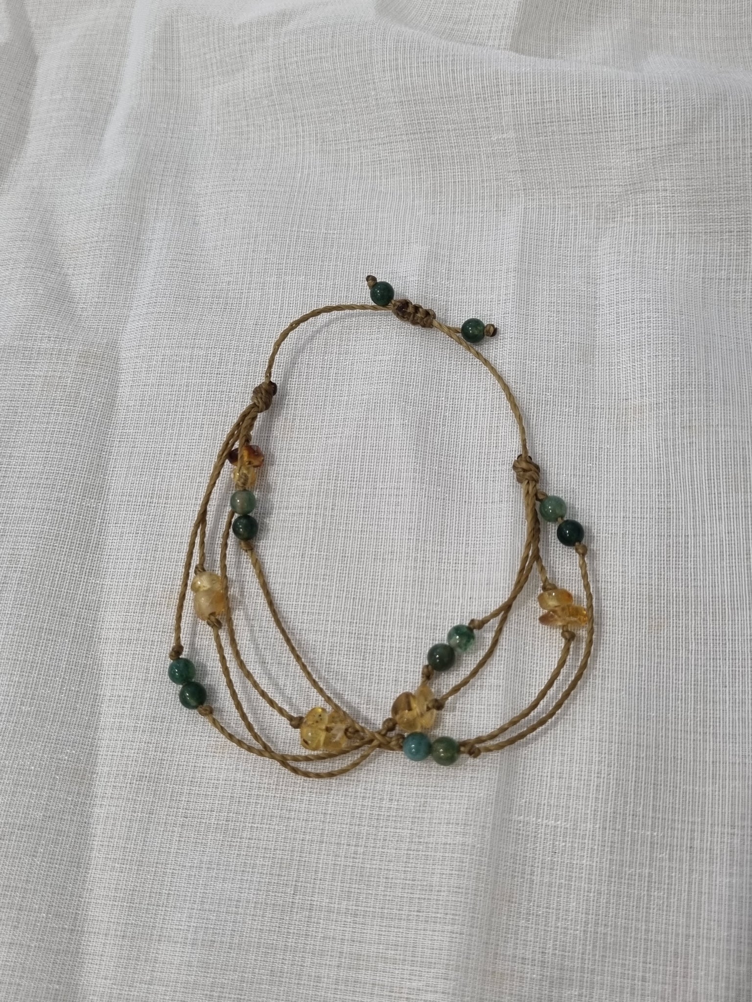 Handmade Amber and Jade Bracelet - Adjustable