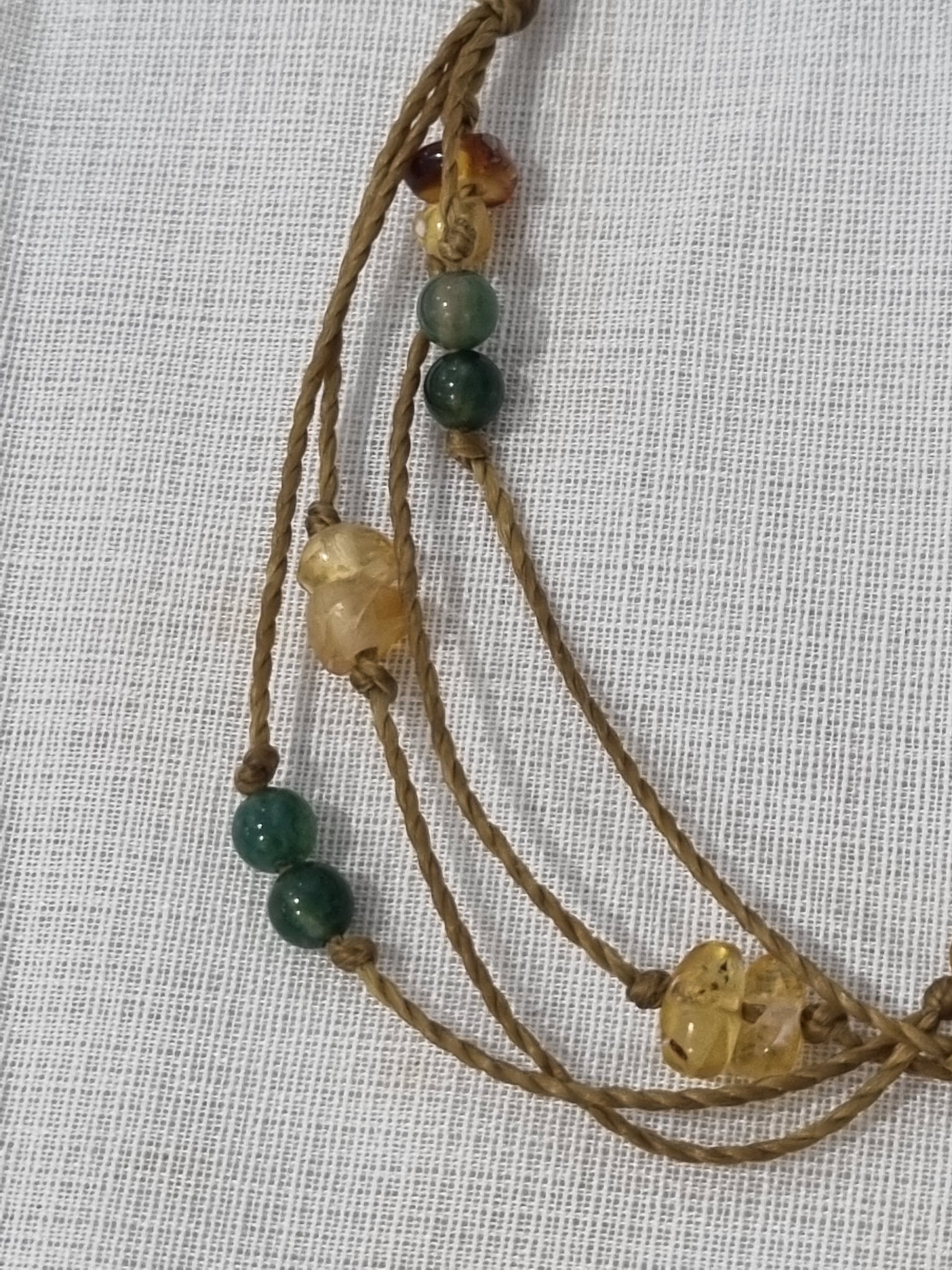 Handmade Amber and Jade Bracelet - Adjustable