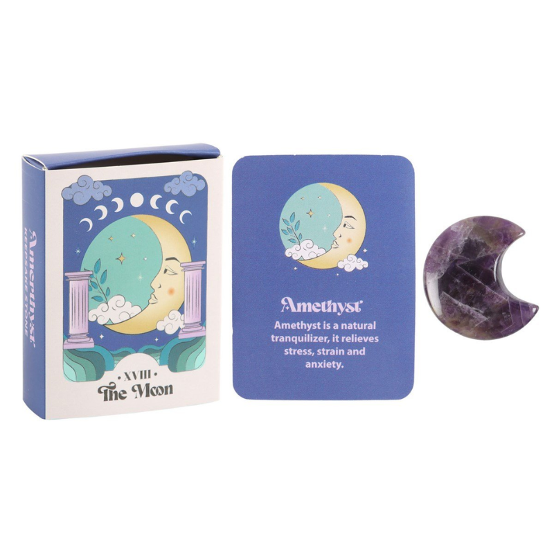 Celestial Dreams Amethyst Crystal Moon Keepsake Stone in a Box