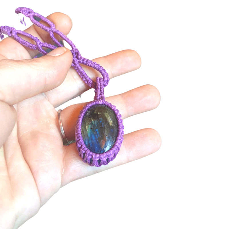 Purple Macrame Labradorite Necklace - Inspire Me Naturally 