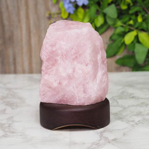 Rose Quartz Crystal Lamp with Timber Base - Inspire Me Naturally 