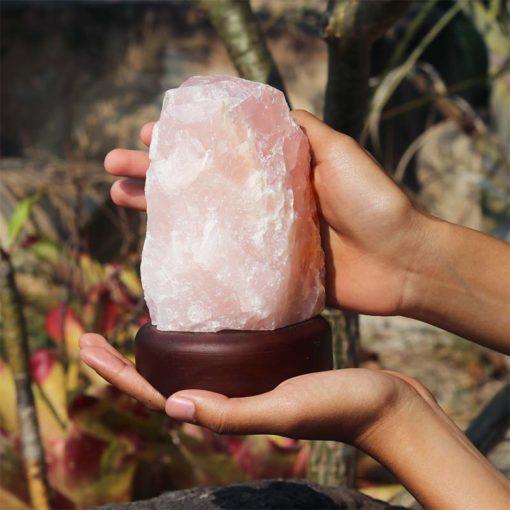 Rose Quartz Crystal Lamp with Timber Base - Inspire Me Naturally 