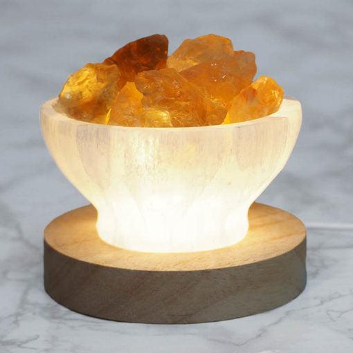 Selenite Fire Bowl With Citrine Rough on Large LED Bas - Inspire Me Naturally 