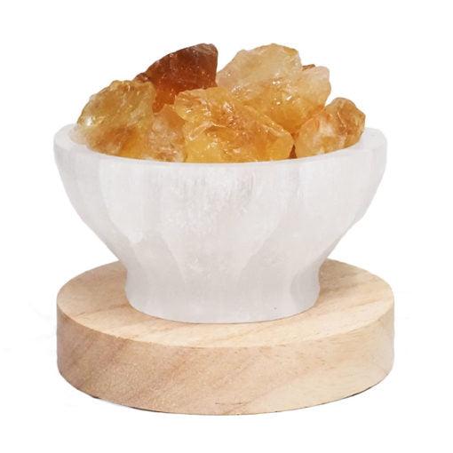 Selenite Fire Bowl With Citrine Rough on Large LED Bas - Inspire Me Naturally 