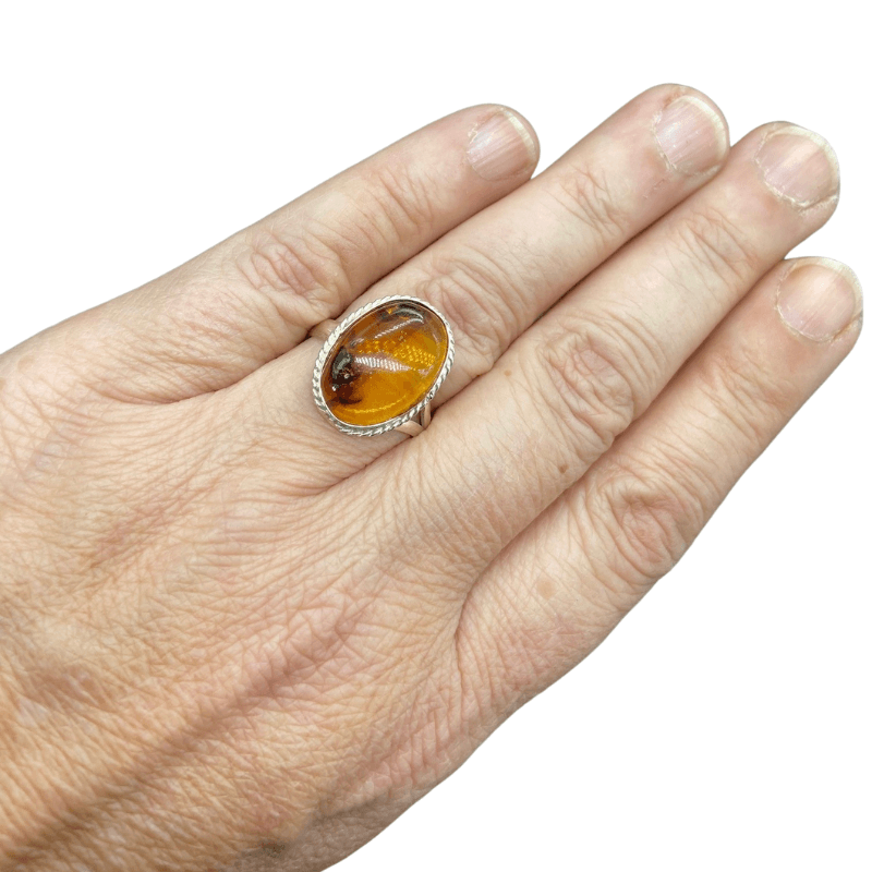 Silver Oval Amber Ring - Inspire Me Naturally 