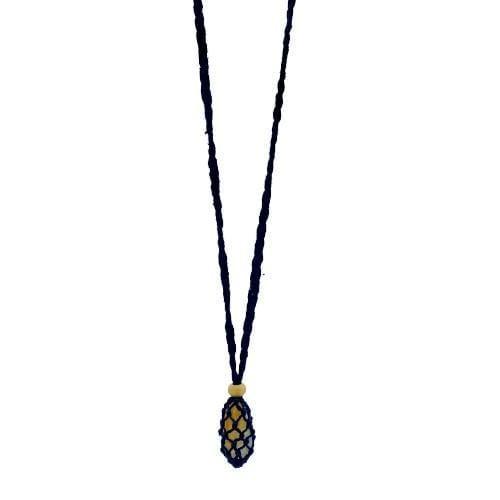 Black Macrame Necklace with citrine tumble - Inspire Me Naturally 