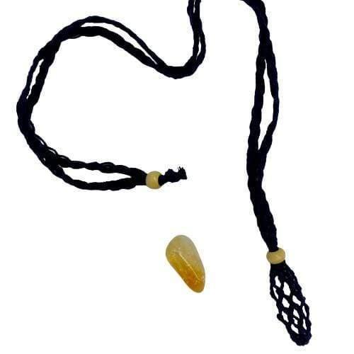 Black Macrame Necklace with citrine tumble - Inspire Me Naturally 