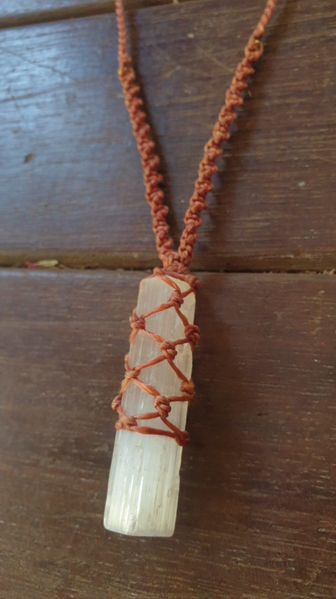 Selenite Wrapped with Macrame Plant Cord - Inspire Me Naturally 