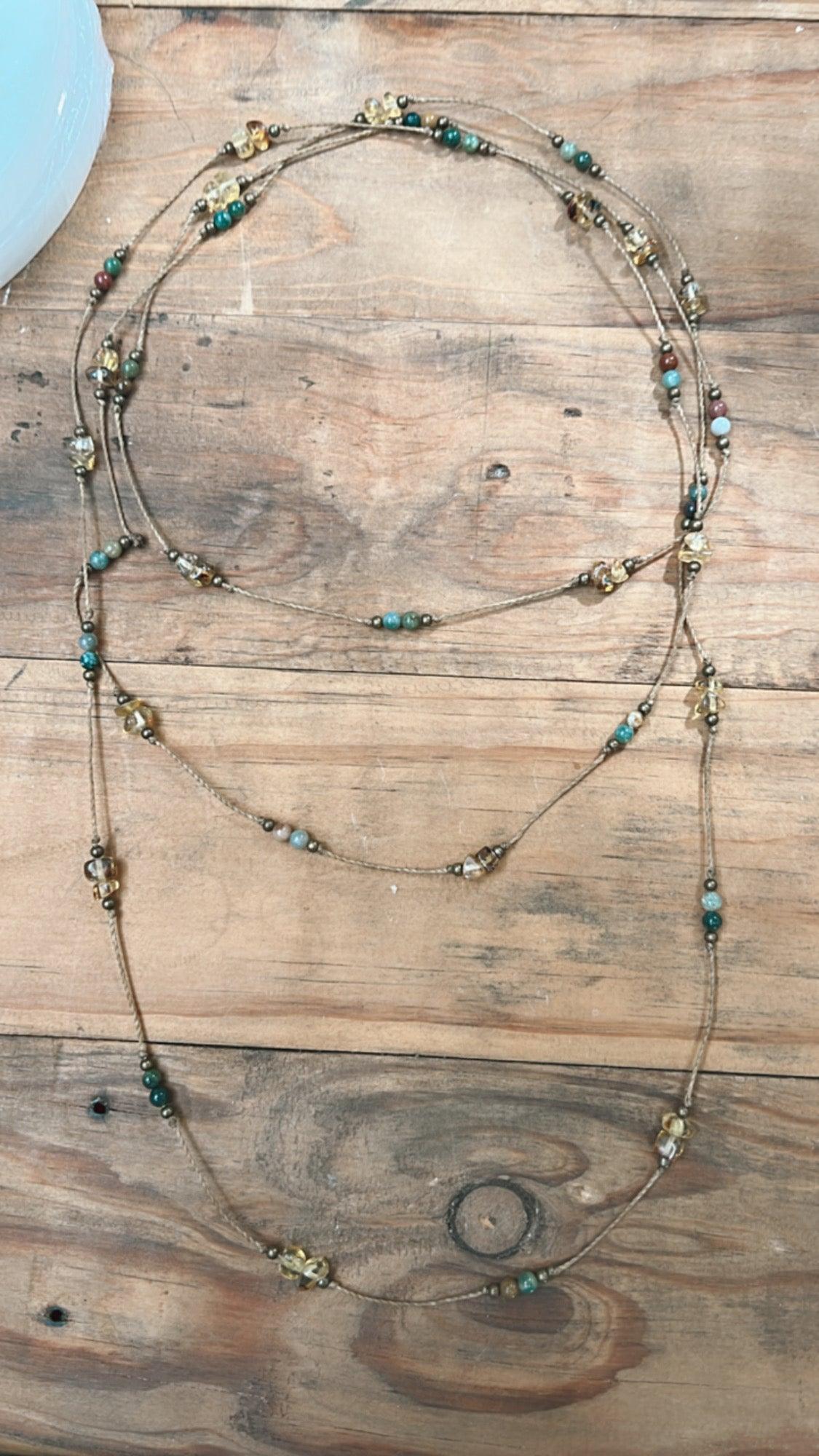 Handmade Amber & Jade Long Necklace - Inspire Me Naturally 
