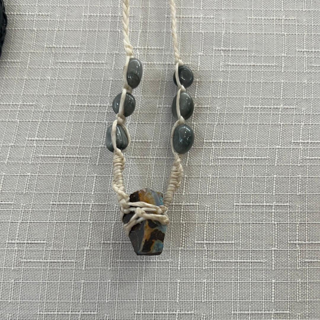 Boulder Opal Wrapped with Macrame Plant Cord - Inspire Me Naturally 