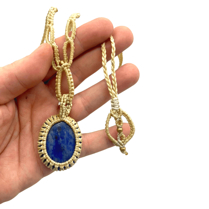 Lapis Lazuli Crystal Macrame Necklace Pendant - Inspire Me Naturally 