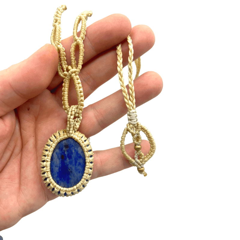 Lapis Lazuli Crystal Macrame Necklace Pendant - Inspire Me Naturally 