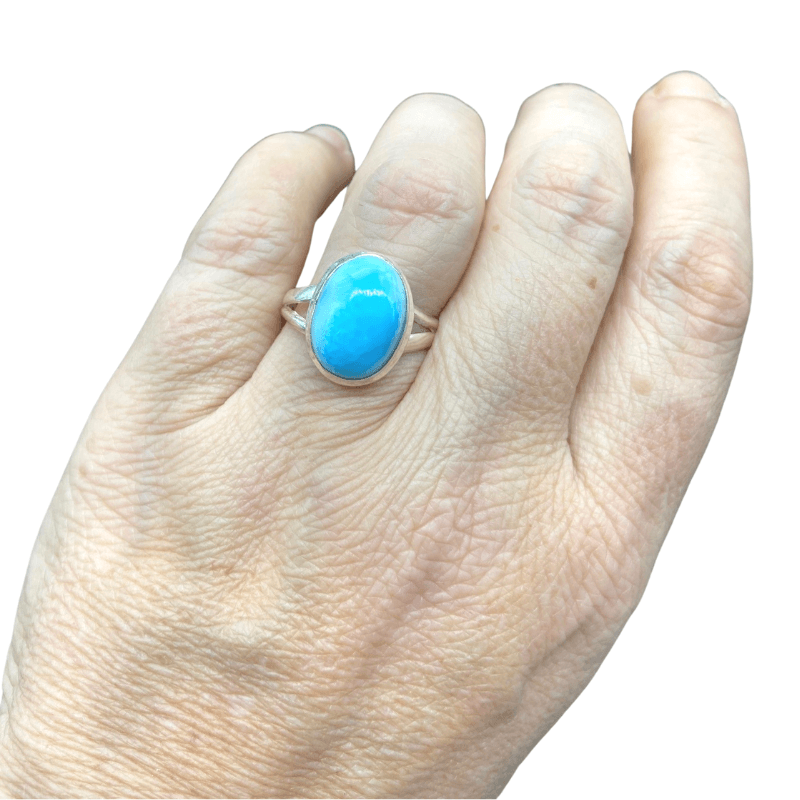 Stirling Silver Larimar Oval Crystal Ring - Size 8.5 - Inspire Me Naturally 