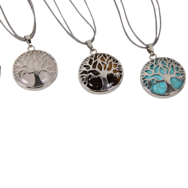 Tree of Life Gemstone Pendant - Rose Quartz, Turquoise & Tigers Eye - Inspire Me Naturally 