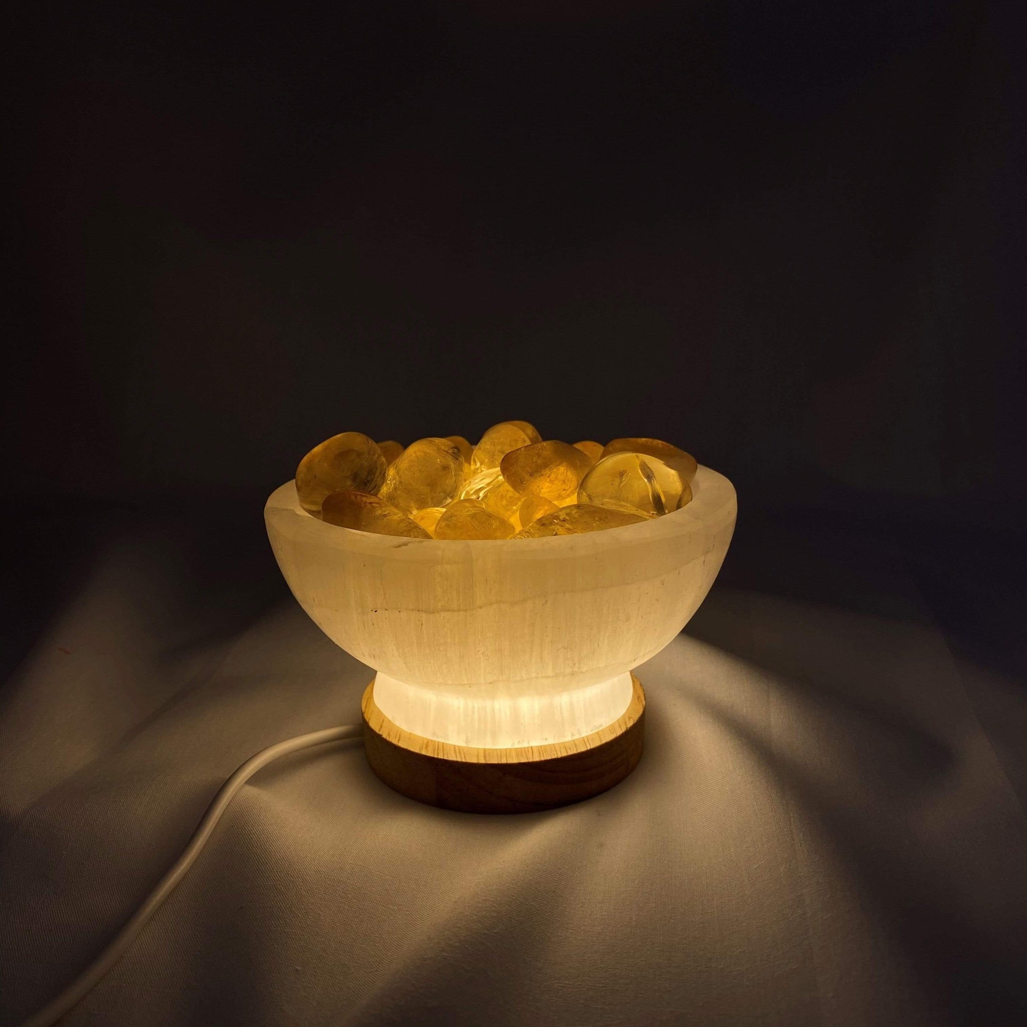 Selenite Bowl & Citrine Tumbles with free LED Base - Inspire Me Naturally 