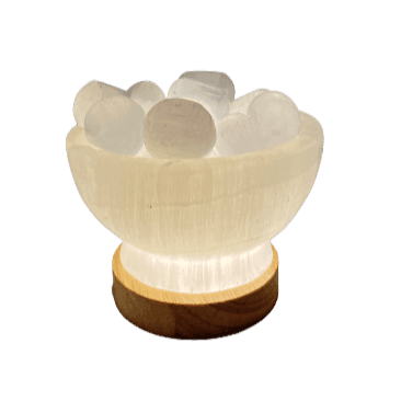 Selenite Bowl & Selenite Tumbles with free LED Base - Inspire Me Naturally 