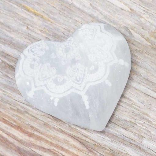 Selenite Heart Engraved Palm Stone - Inspire Me Naturally 