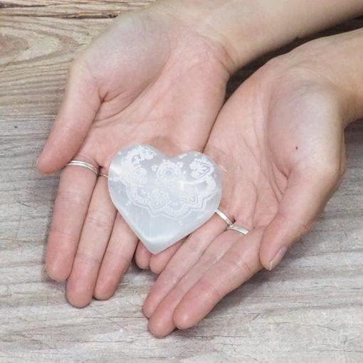 Selenite Heart Engraved Palm Stone - Inspire Me Naturally 