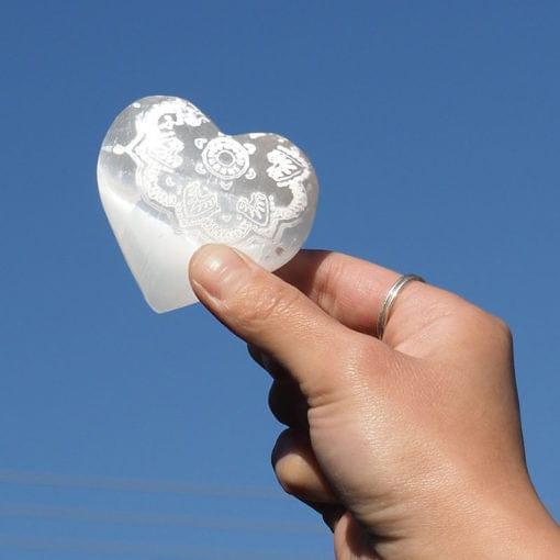 Selenite Heart Engraved Palm Stone - Inspire Me Naturally 