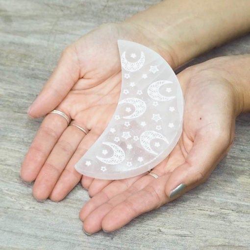 Selenite Moon Engraved Plate - Inspire Me Naturally 