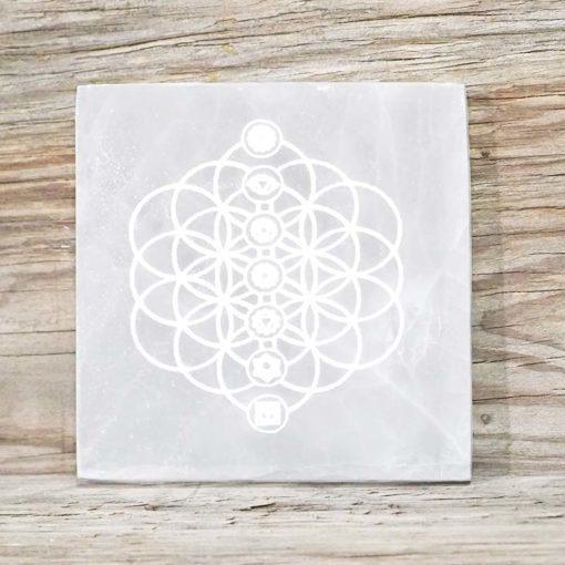 Selenite Square 7 Chakra Engraved Plate - Inspire Me Naturally 