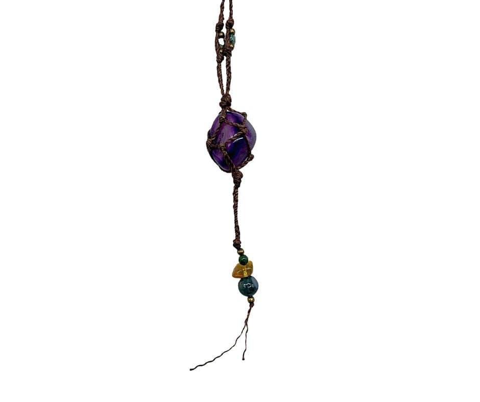 Small Mexican Crystal Necklace with Macrame Leather - Assorted - Inspire Me Naturally 