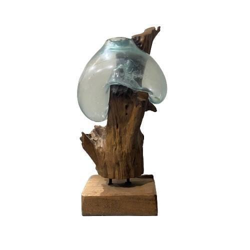 Teak and Glass Hand Blown Table Topper | Fish Bowl | Terrarium - Inspire Me Naturally 